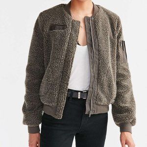 UO BDG Cozy Teddy Bomber Jacket Brown Size Small